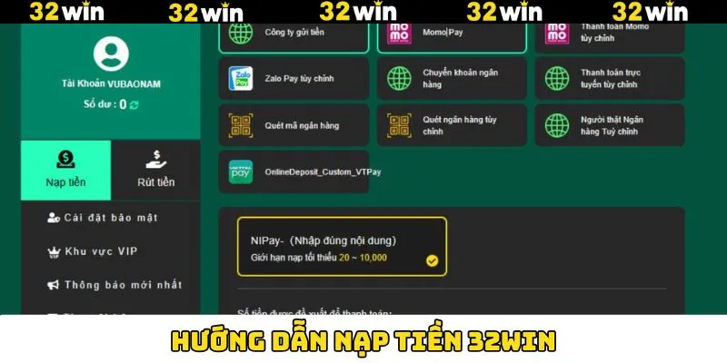 Nạp 32Win qua hình thức ví điện tử thuận lợi
